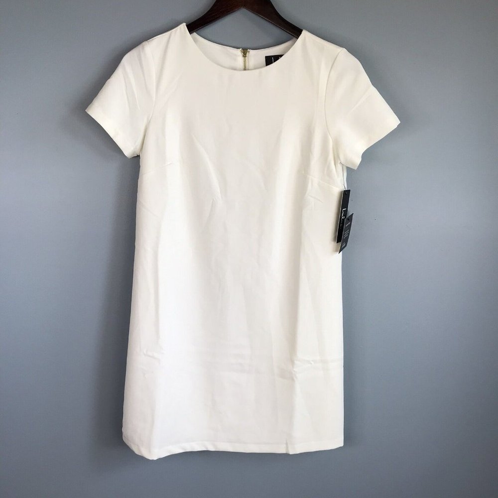 Lulu's Women's Dress XS Extra Small Solid Ivory Short Sleeve Back Zip Up